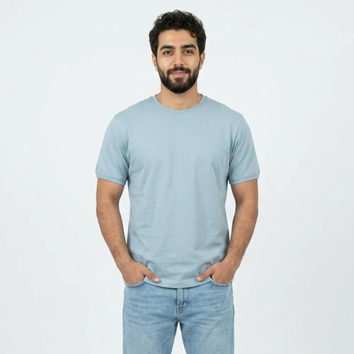 تیشرت بیسیک مردانه پنبه خالص یقه گرد آبی کد 11856