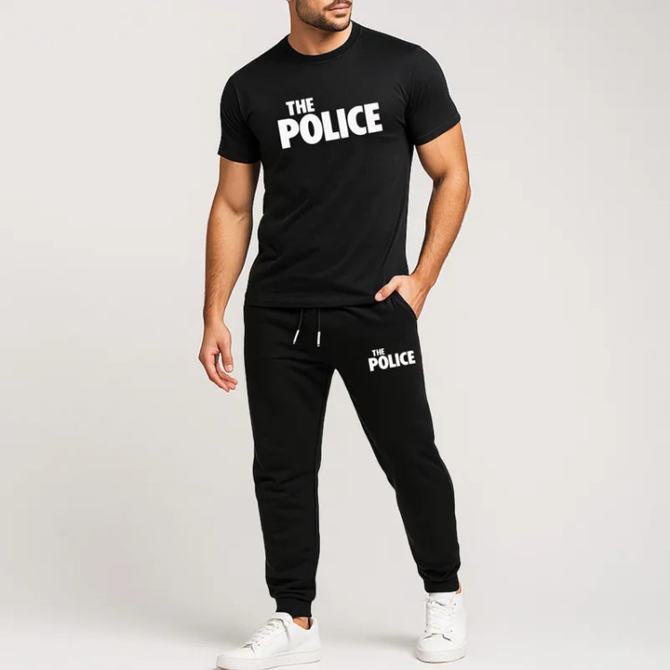 ست تیشرت و شلوار مردانه طرح Police کد 0062 جنس نخ آستین کوتاه