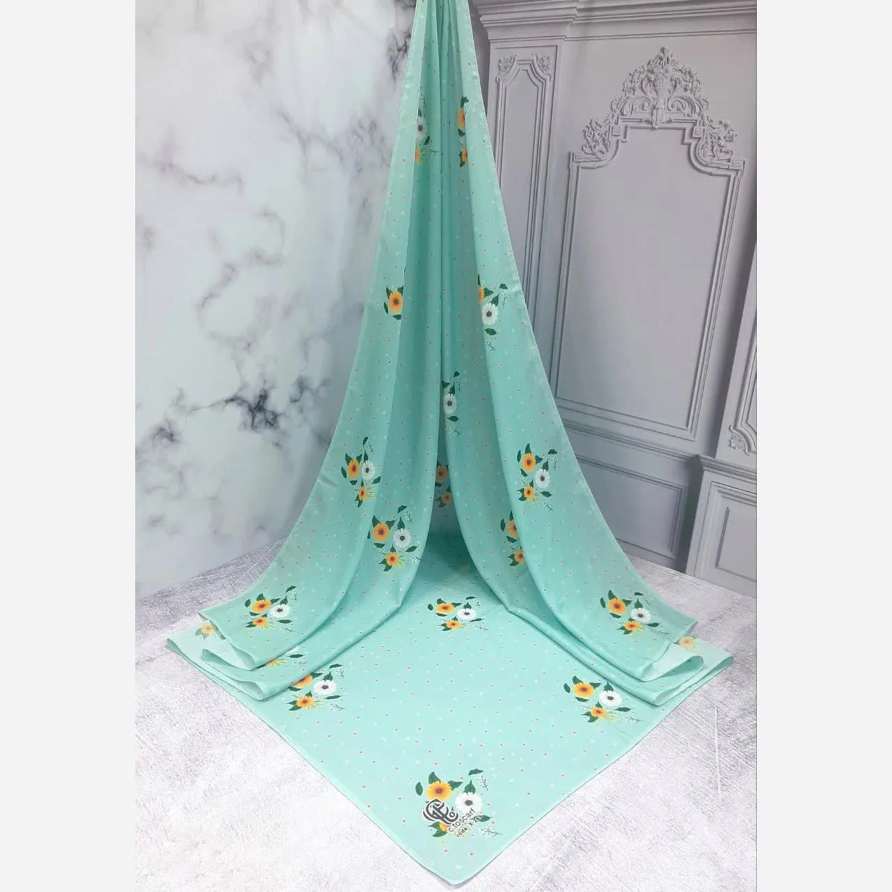 روسری مجلسی طرح پونه تیره نخ کاستوم قواره بزرگ زنانه 140x140