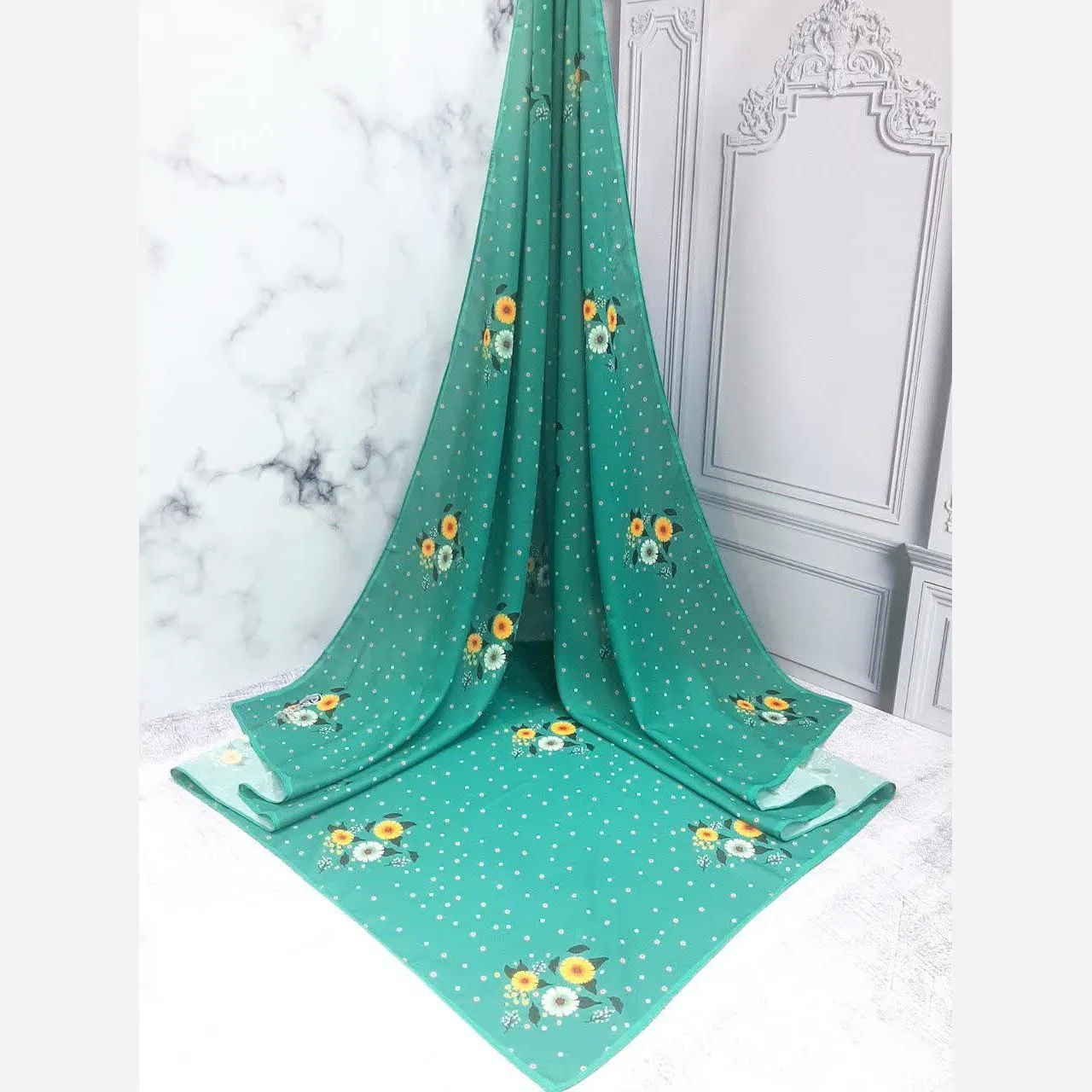 روسری مجلسی طرح پونه تیره نخ کاستوم قواره بزرگ زنانه 140x140