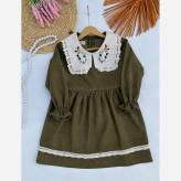 پیراهن دخترانه مخمل کبریتی طرح انار مناسب شب یلدا سایز 2 تا 9 سال