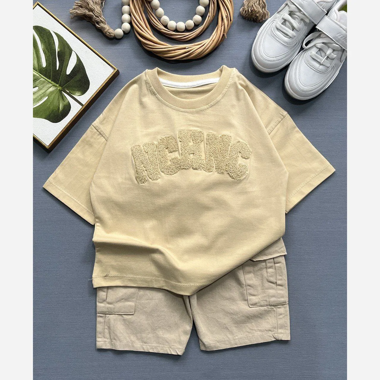 ست تیشرت و شلوارک کتان اسپرت پسرانه و دخترانه مناسب 4 تا 11 سال