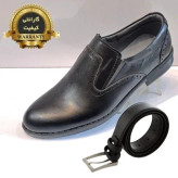 ست کفش مردانه مدل رویال کشی و کمربند چرم صنعتی کلاسیک