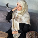 روسری نخی کاستوم طرح طلا قواره بزرگ 140 سانتیمتر دور چرخ دوز مزونی