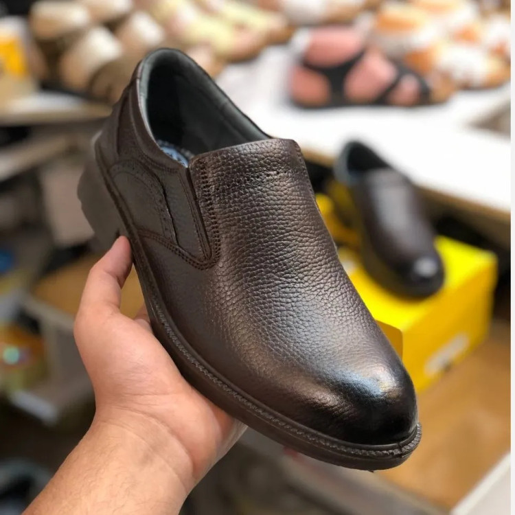 کفش چرم مردانه مجلسی ایپک قهوه ای سوخته راحتی شیک رویه چرم طبیعی زیره پیو سبک