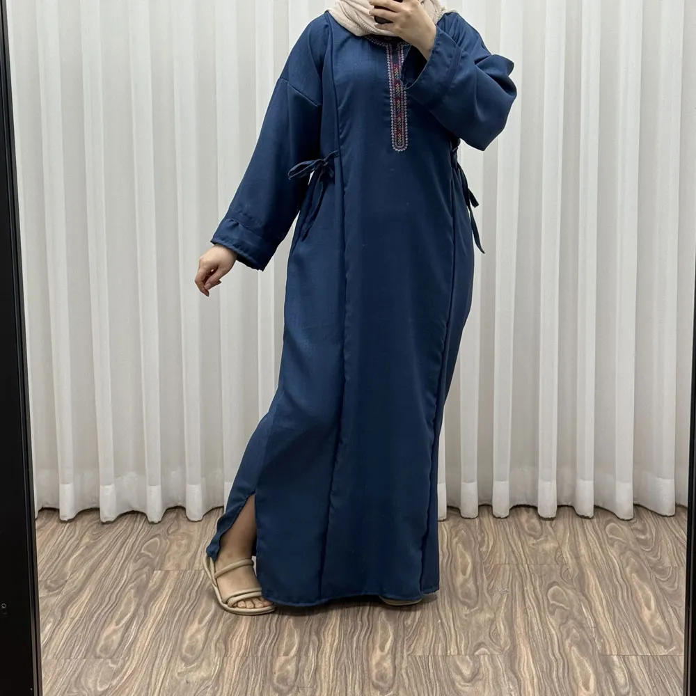 پیراهن نخی گلدوزی یال صوفیا فری سایز تا 52 بنددار چهارفصل زنانه شیک