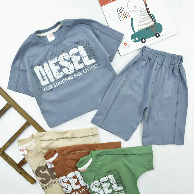 ست تیشرت و شلوارک پسرانه نخی طرح دار مدل 11667