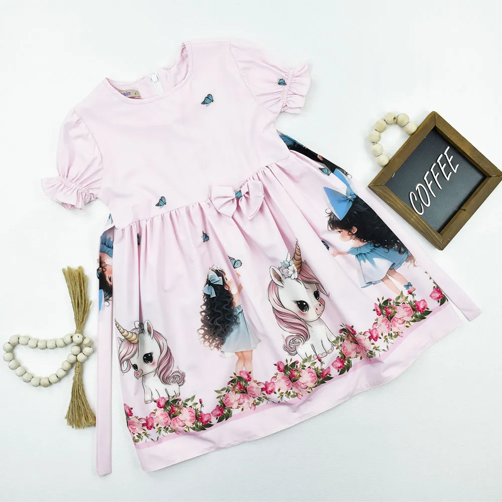 سارافون دخترانه عروسکی طرح تک شاخ جنس بوگاتی