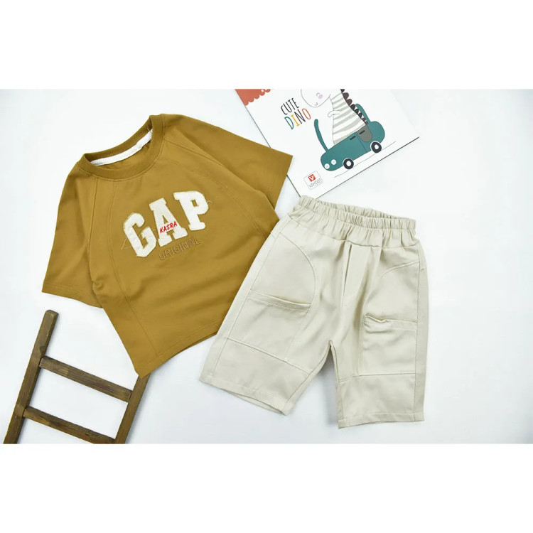 ست تیشرت و شلوارک پسرانه GAP طرح باکسی جنس پنبه و کتان