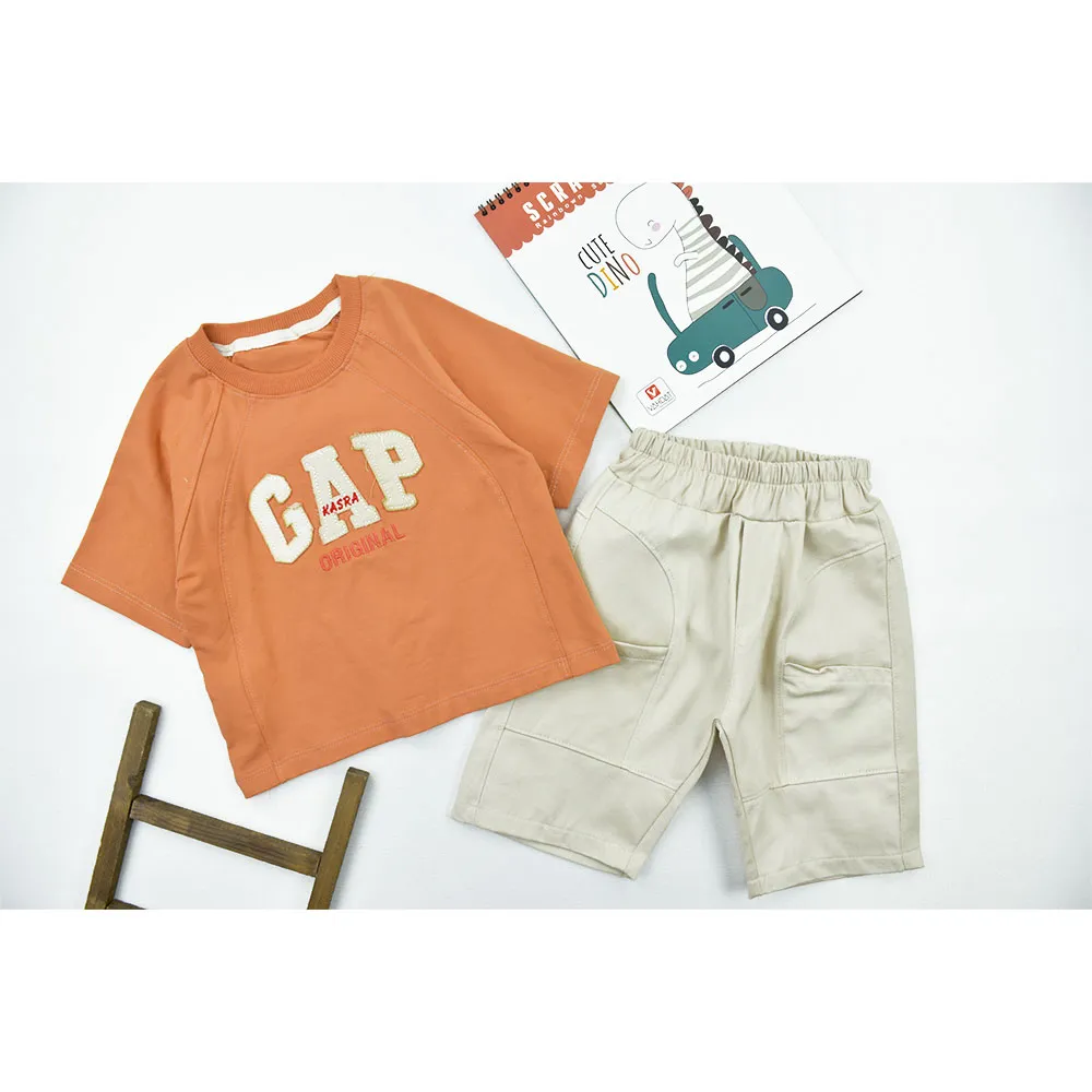 ست تیشرت و شلوارک پسرانه GAP طرح باکسی جنس پنبه و کتان