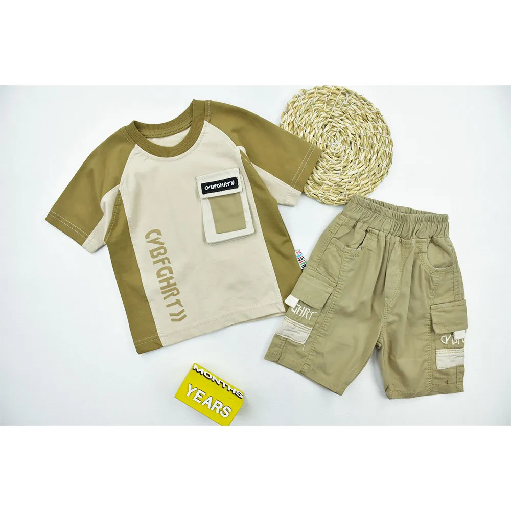 ست تیشرت و شلوارک پسرانه پنبهای طرح تک جیب کد 11287