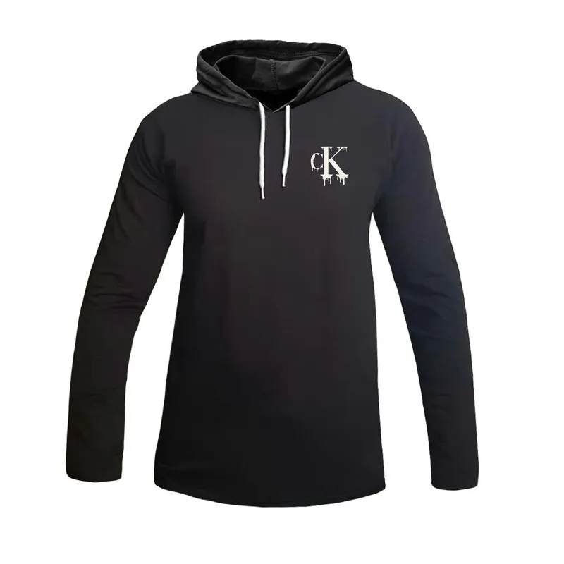 تیشرت آستین بلند مردانه طرح CK مدل S4647 کلاه دار نخی اعلا مشکی سایز L XL 2XL