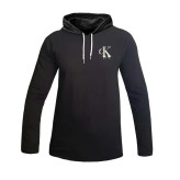 تیشرت آستین بلند مردانه طرح CK مدل S4647 کلاه دار نخی اعلا مشکی سایز L XL 2XL