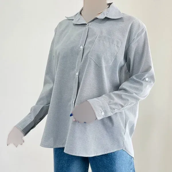 شومیز بیسیک زنانه کد 1147 یقه مردانه آستین بلند بنددار نخی یونیسکس سایزبزرگ
