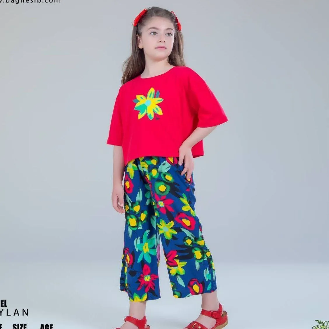 ست کراپ و شلوار دخترانه مدل تایلان جنس پنبه و نخی رنگ سرخابی