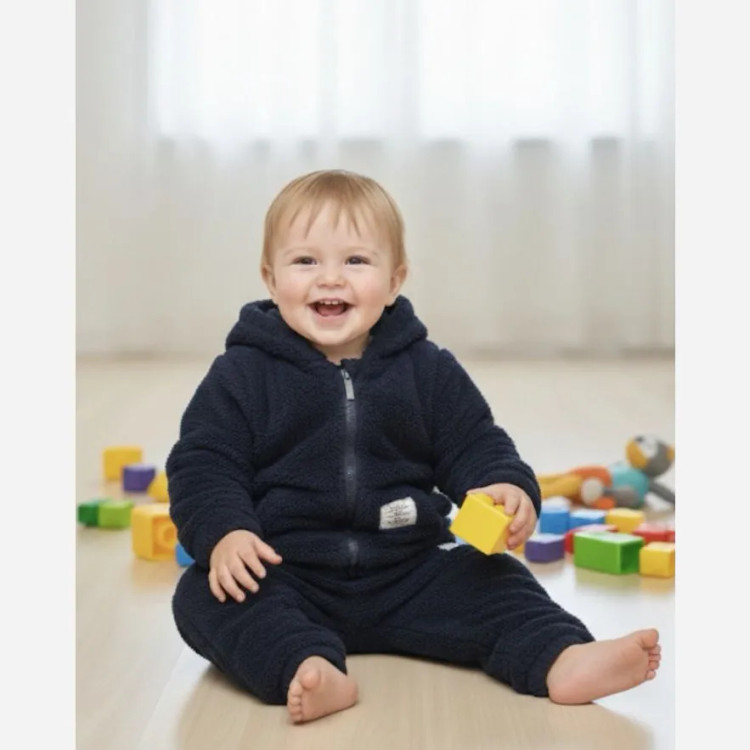 ست سویشرت و شلوار تدی بچگانه رنگ سورمه ای سایز 12 تا 24 ماه
