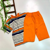 ست تیشرت و شلوارک پسرانه راه راه پنبه کتان سایز 5 تا 10 سال