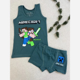 ست رکابی و شورت پسرانه طرح ماینکرافت جنس نخ پنبه بچگانه سایز 3 تا 10 سال