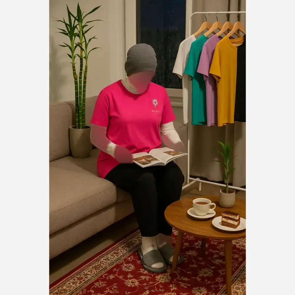 تیشرت زنانه نخ پنبه یقه گرد طرح گلدوزی شده قواره بزرگ
