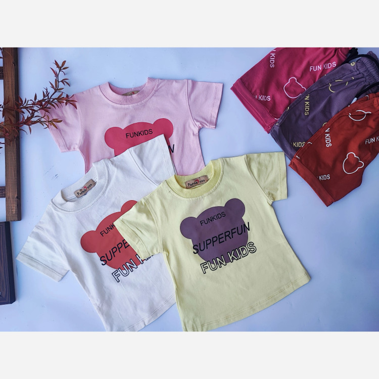 ست تیشرت و شلوارک بچگانه طرح تدی جنس پنبه ای لطیف