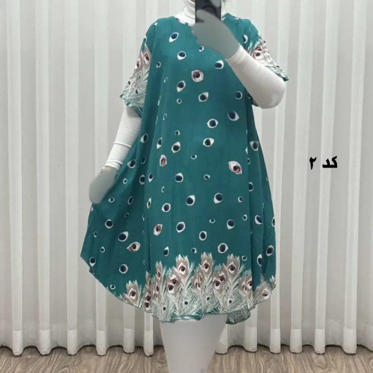 پیراهن ساحلی زنانه نخی آستین کوتاه فری سایز مناسب تا سایز 52