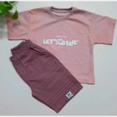 ست تیشرت و شلوارک اسپرت پسرانه و دخترانه مدل let's go جنس پنبه یک رو