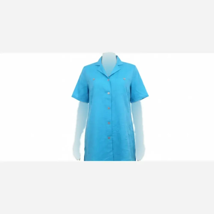 شومیز زنانه نخی آستین کوتاه قواره آزاد رنگ آبی مناسب سایز 38 تا 48