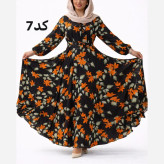 پیراهن نخی کلوش طرح دار زنانه قد 130 سانتی متر