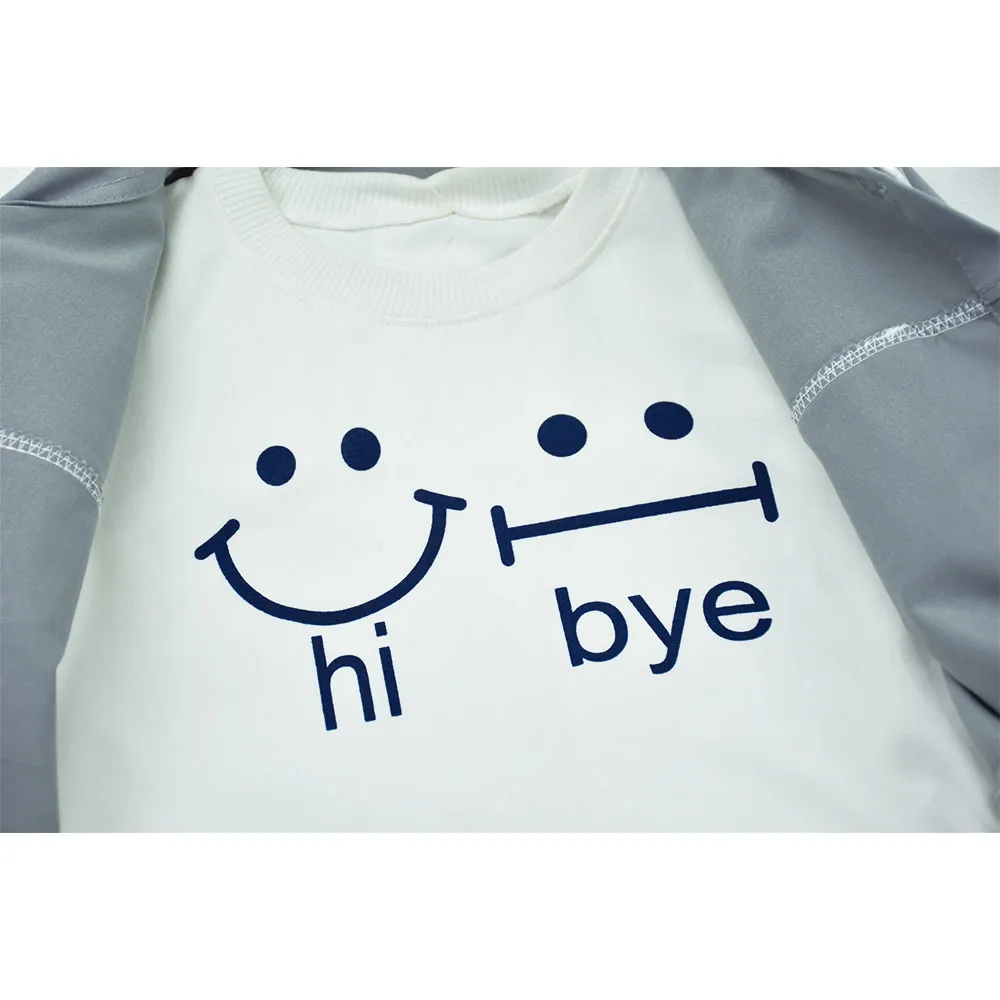 ست کت شلوار و تیشرت دخترانه طرح HI BYE رنگ طوسی