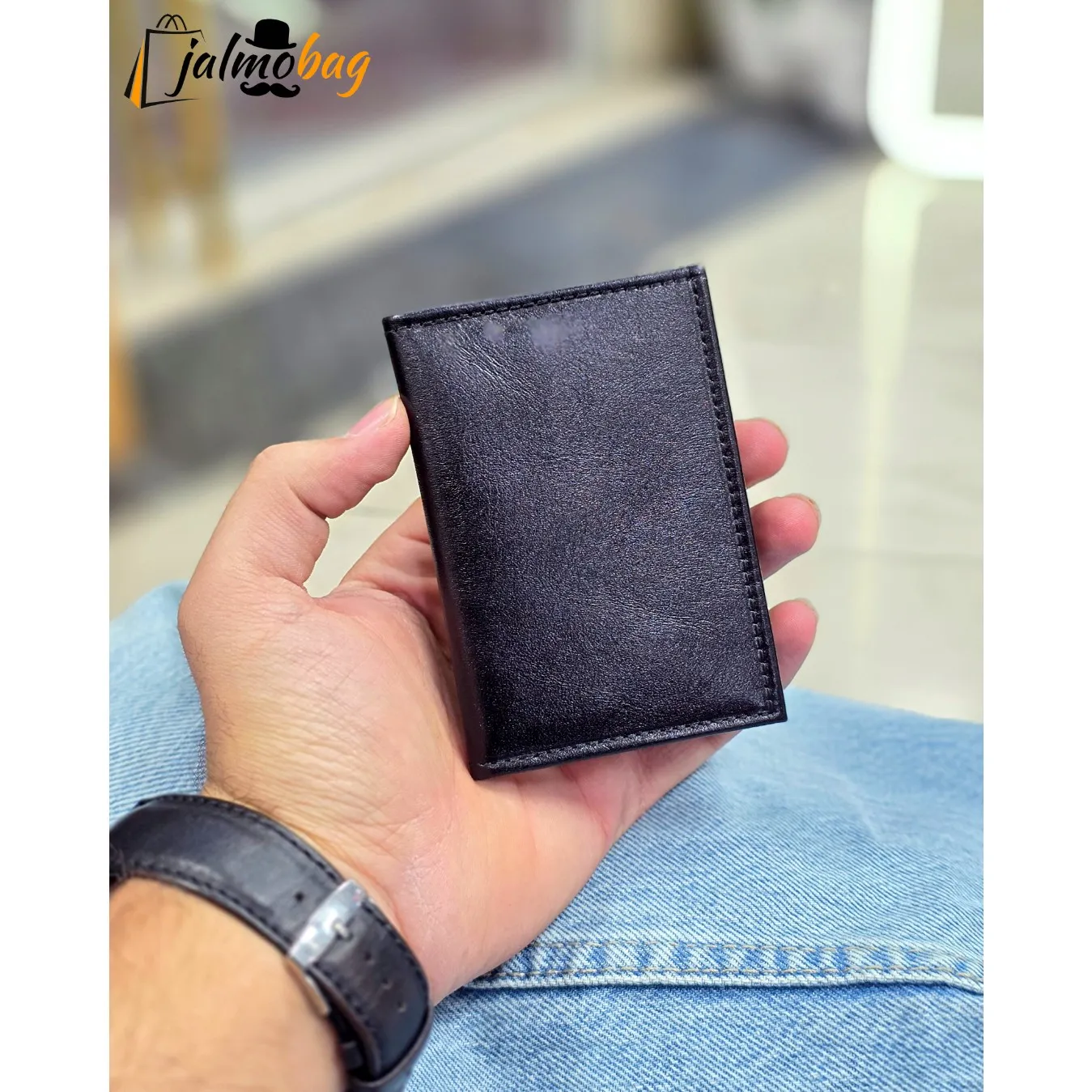 جاکارتی چرم طبیعی گاوی مدل برگی دارای 4 جای کارت