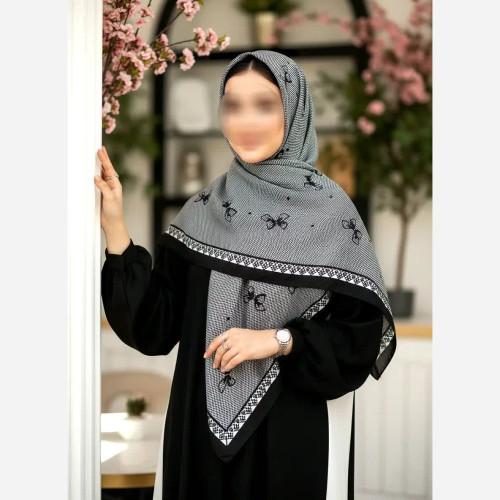 روسری نخی طرح پاپیونی مشکی قواره 140 دور دوخت درجه یک