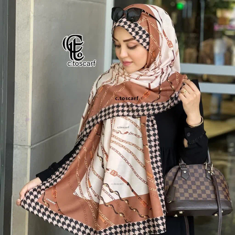 شال مجلسی نخ کاستوم طرح تسمه ای سایز 70 در 200 سانتی متر