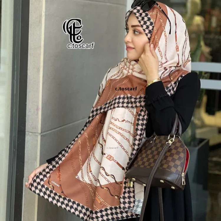 شال مجلسی نخ کاستوم طرح تسمه ای سایز 70 در 200 سانتی متر