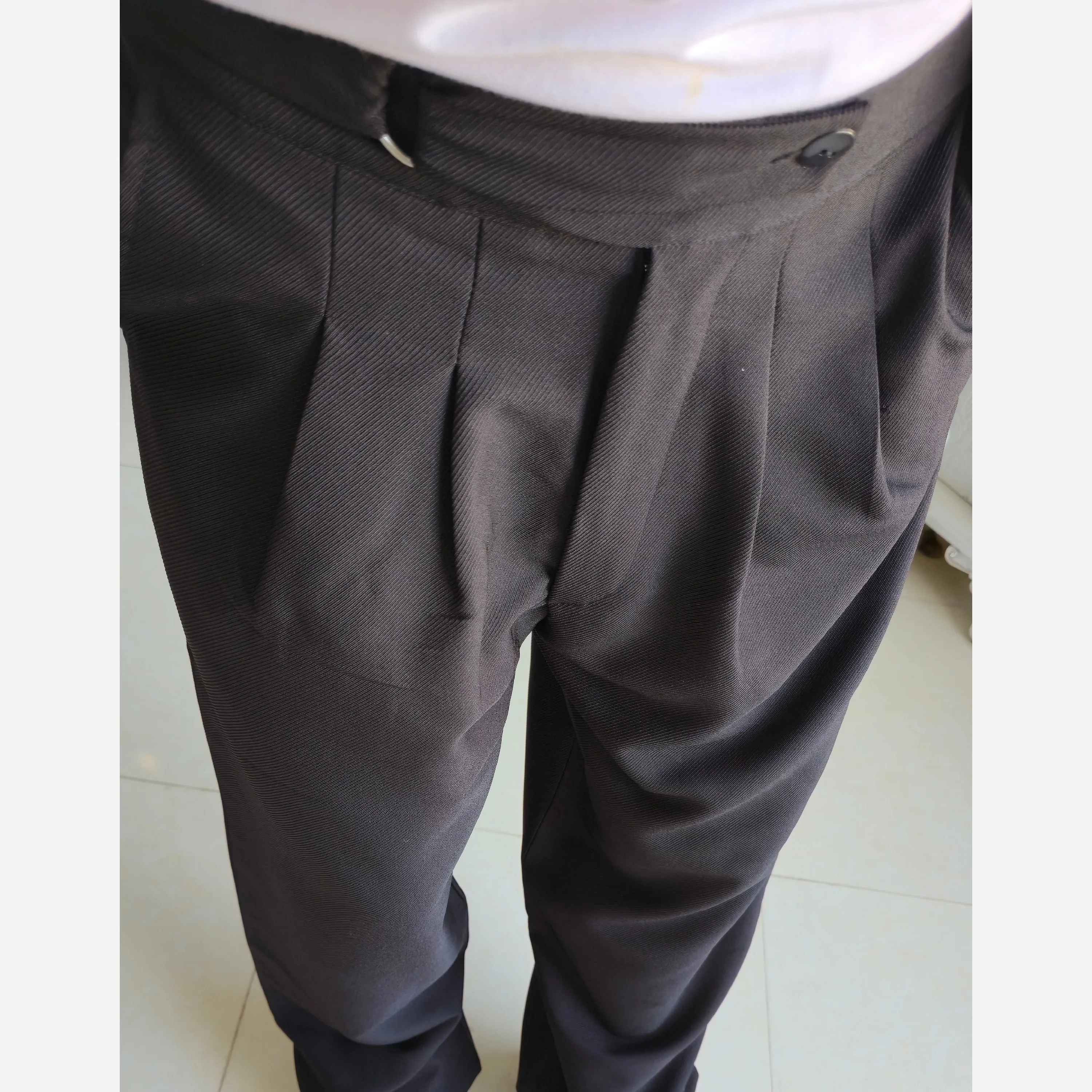 شلوار بگ پارچه ای کجراه مشکی کمر ایتالیایی سایز L تا 3XL
