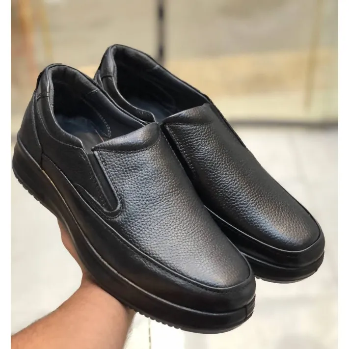 کفش چرم مردانه مدل سون مشکی چرم طبیعی زیره پیو طبی