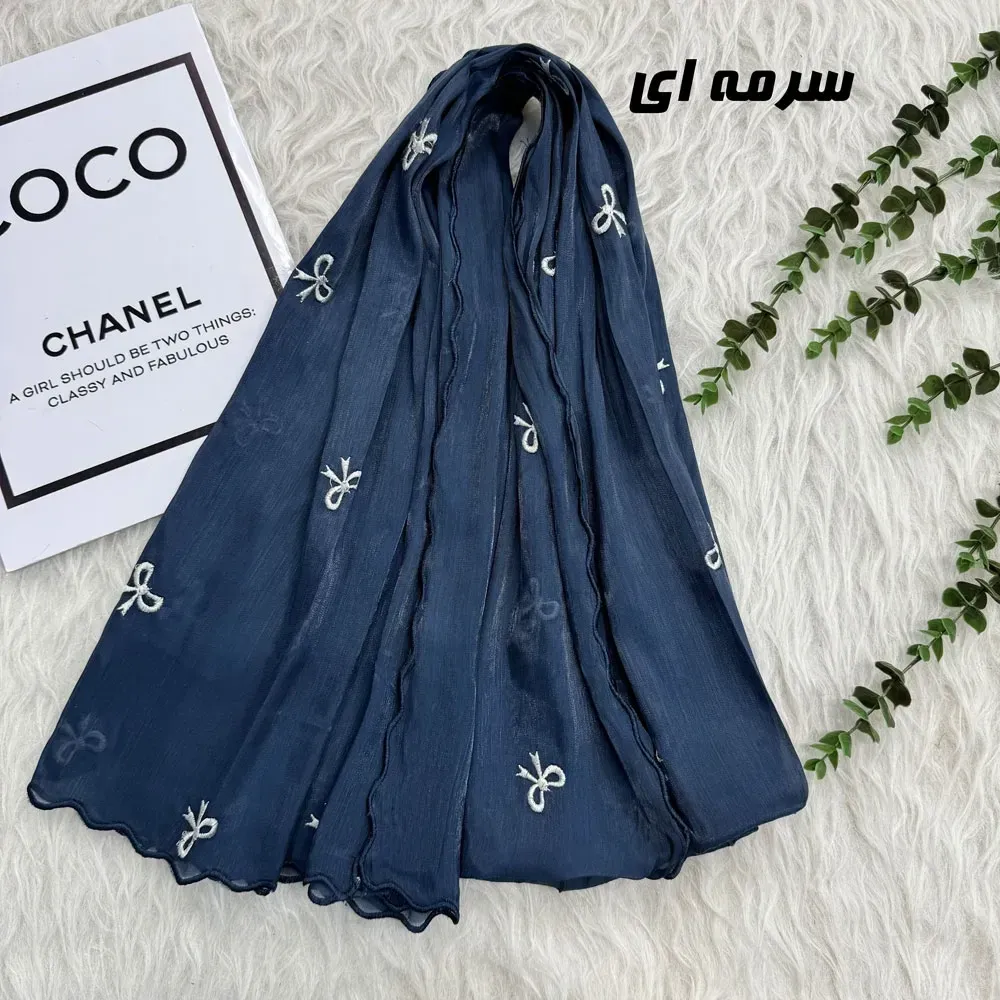 شال حریر کبریتی پاپیونی مشکی وارداتی مجلسی و روزمره قواره 190 در 67