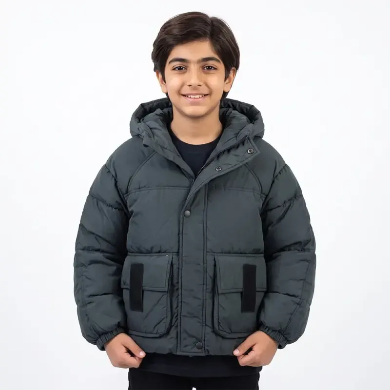 کاپشن باکسی پسرانه رنگ زغال سنگی