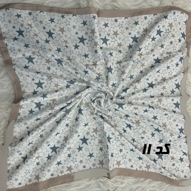 مینی اسکارف آبی نخ طرحبندی قواره 65×65 مناسب استفاده روزمره