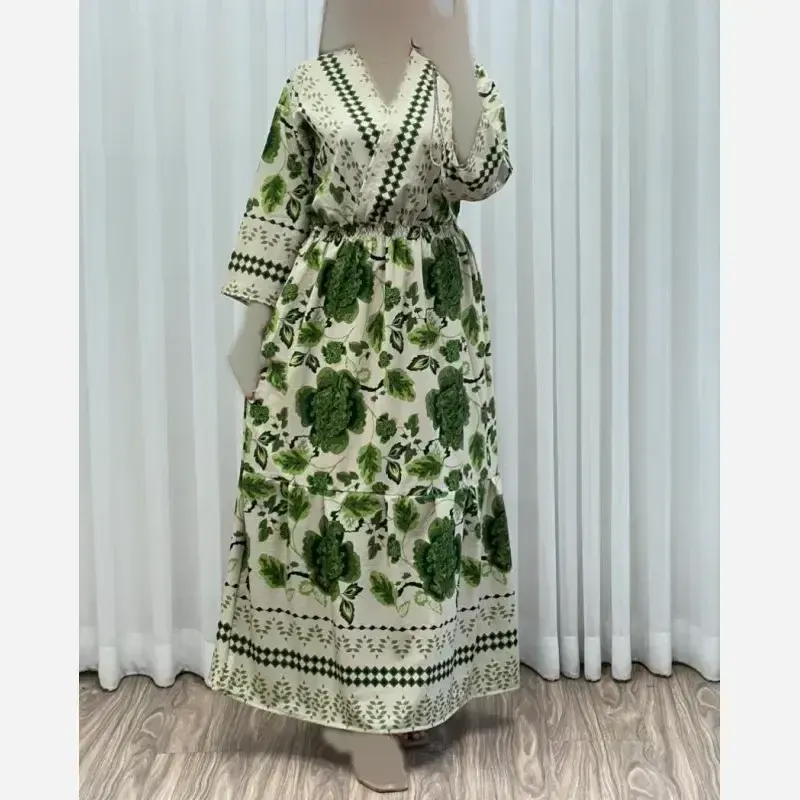 پیراهن ساحلی زنانه مدل چپ و راستی طرح فلور حاشیهدار فری سایز