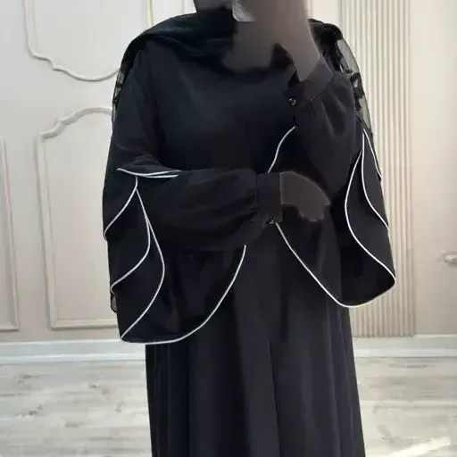 عبای زنانه مدل لاله مشکی جت بلک آستین لاله ای فرم آزاد