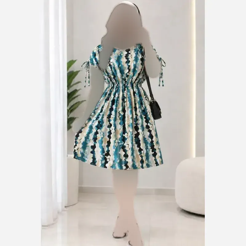پیراهن کوتاه کمرکش زنانه نخی درجه یک دبی فری سایز خنک تابستانی