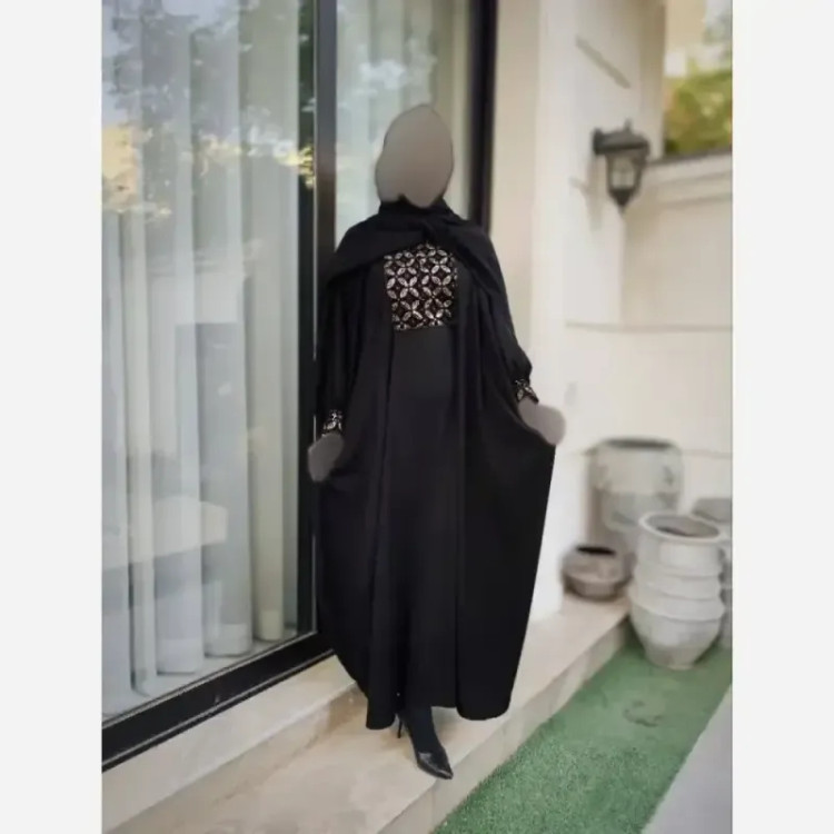 عبا مشکی طرح محیا با خرجکار سوزن دوزی هندی کرپ الیزه