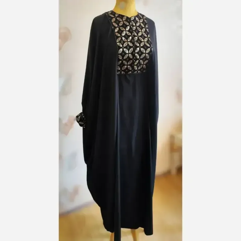 عبا مشکی طرح محیا با خرجکار سوزن دوزی هندی کرپ الیزه