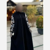 مانتو عبایی مشکی طرح مهلا جنس کرپ الیزه نخ توییست آستین آستر دار سایز بزرگ